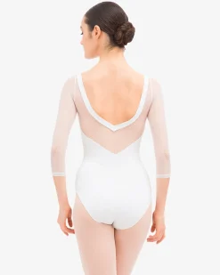 Justaucorps manches 3/4 en dentelle